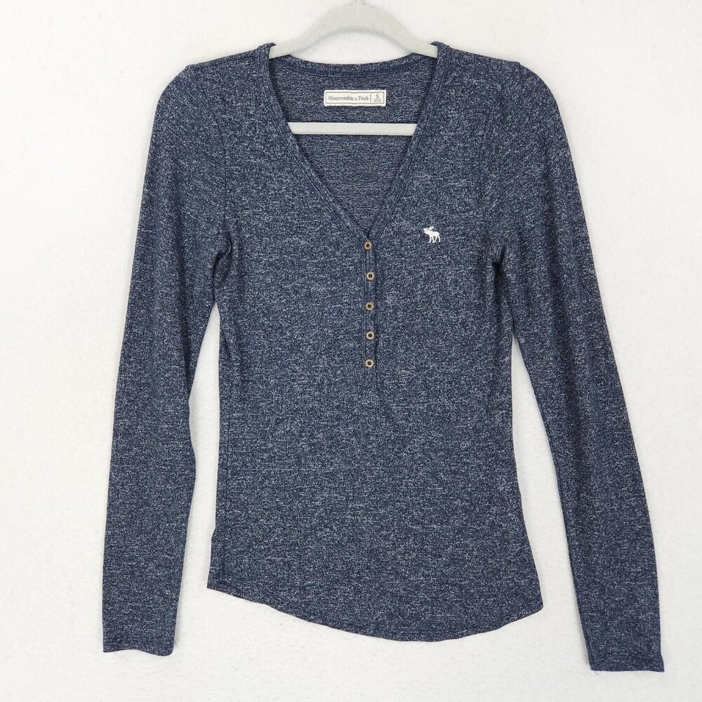 Abercrombie Fitch Shirt Womens Small Blue Long Sleeve Henley Stretch Knit Y2K